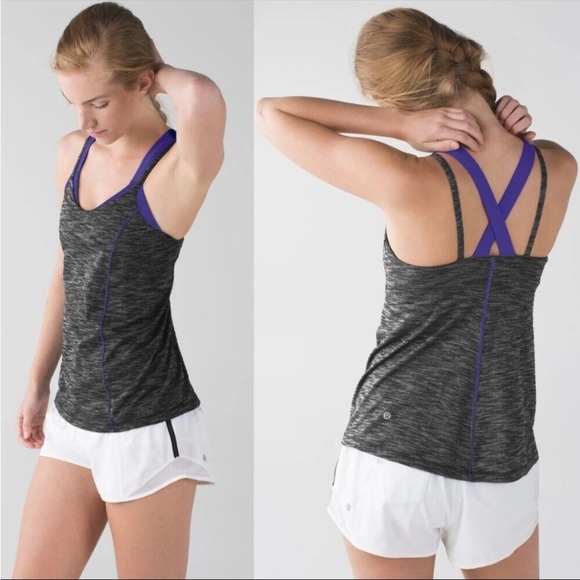 lululemon athletica Tops - Lululemon Gray Spacedye Purple Strappy Run For Gold Tank | Women's 8